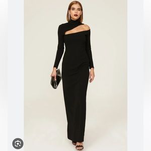 NWT Solace London Ares Long Sleeve Cut Out collar neck Maxi long Dress back slit